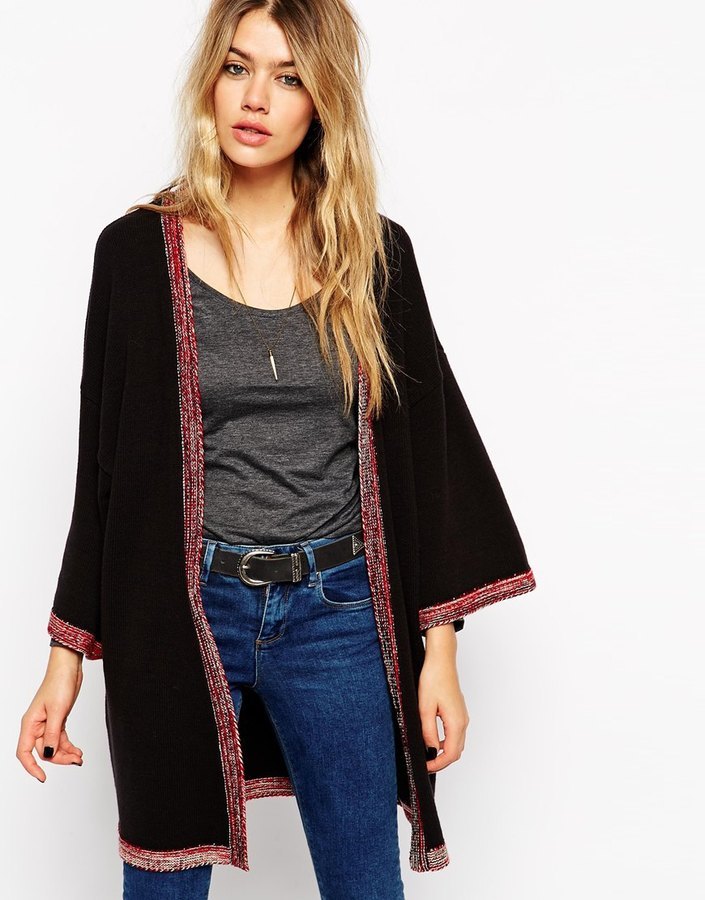 ... asos collection longline kimono cardigan with embroidered tipping ... PAVSSTV