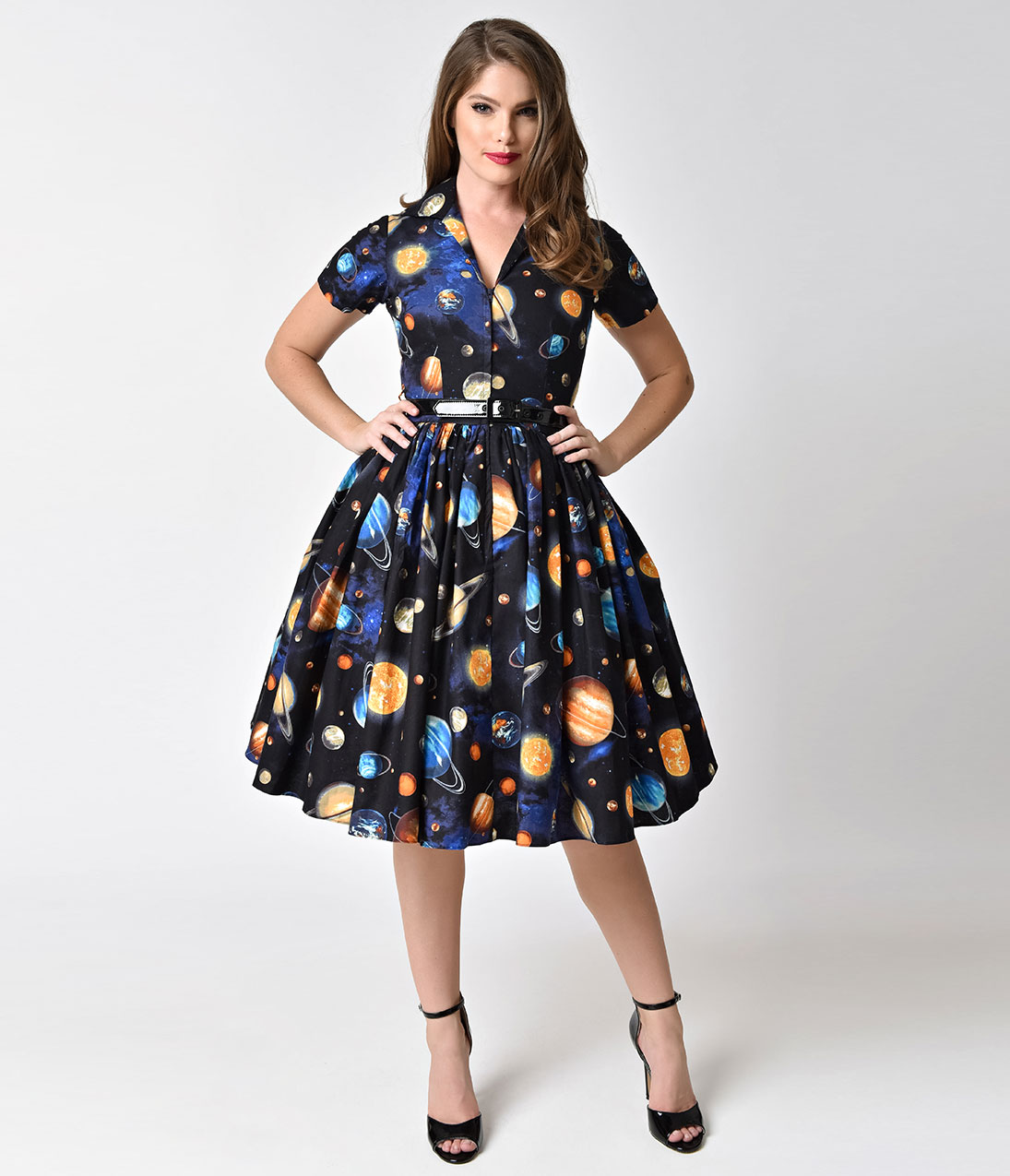 1950s rockabilly dresses | rockabilly clothing bernie dexter 1950s style  black outer space print XEVTKFZ