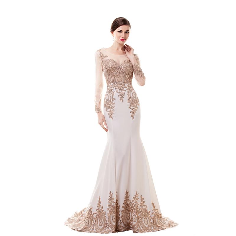 2016 ivory long evening dresses lace applique cheap modest illusion long  sleeve formal dresses NEVUJDV