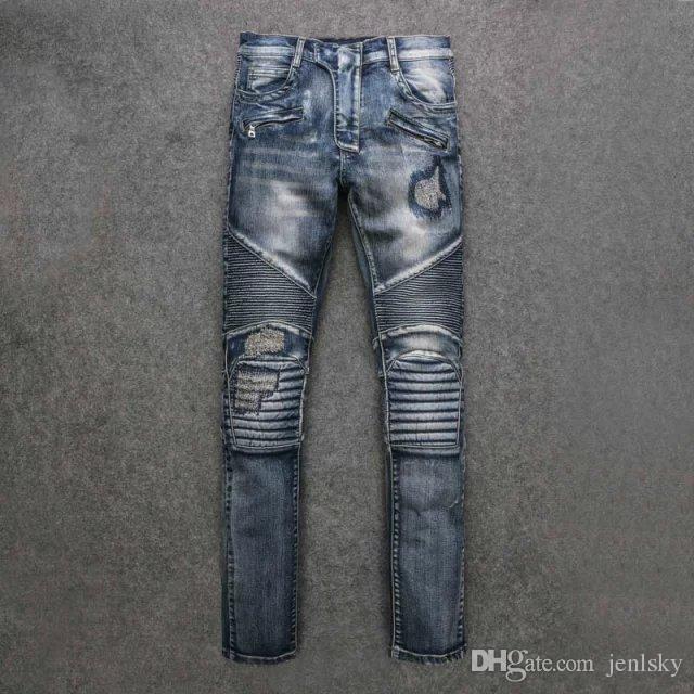 2017 2017 paris designer jeans cool mens skinny destroyed coated biker jeans  blue rip NKQVAFE