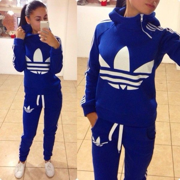 adidas jumpsuit jumpsuit: adidas blue zip winter sweater tracksuit bottoms joggers hoodie  collar blue and white WFITHZW