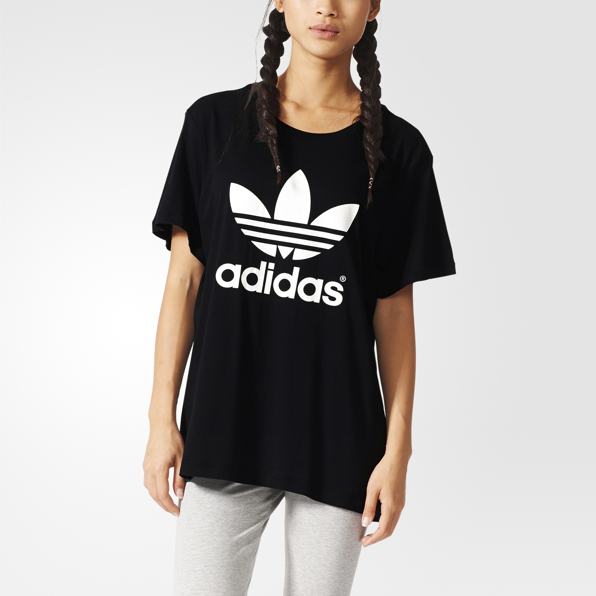 Adidas Shirt adidas boyfriend trefoil tee - black | adidas uk ABGYMOG