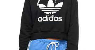 adidas sweatshirt adidas trefoil black cropped hoodie PEJHSZC