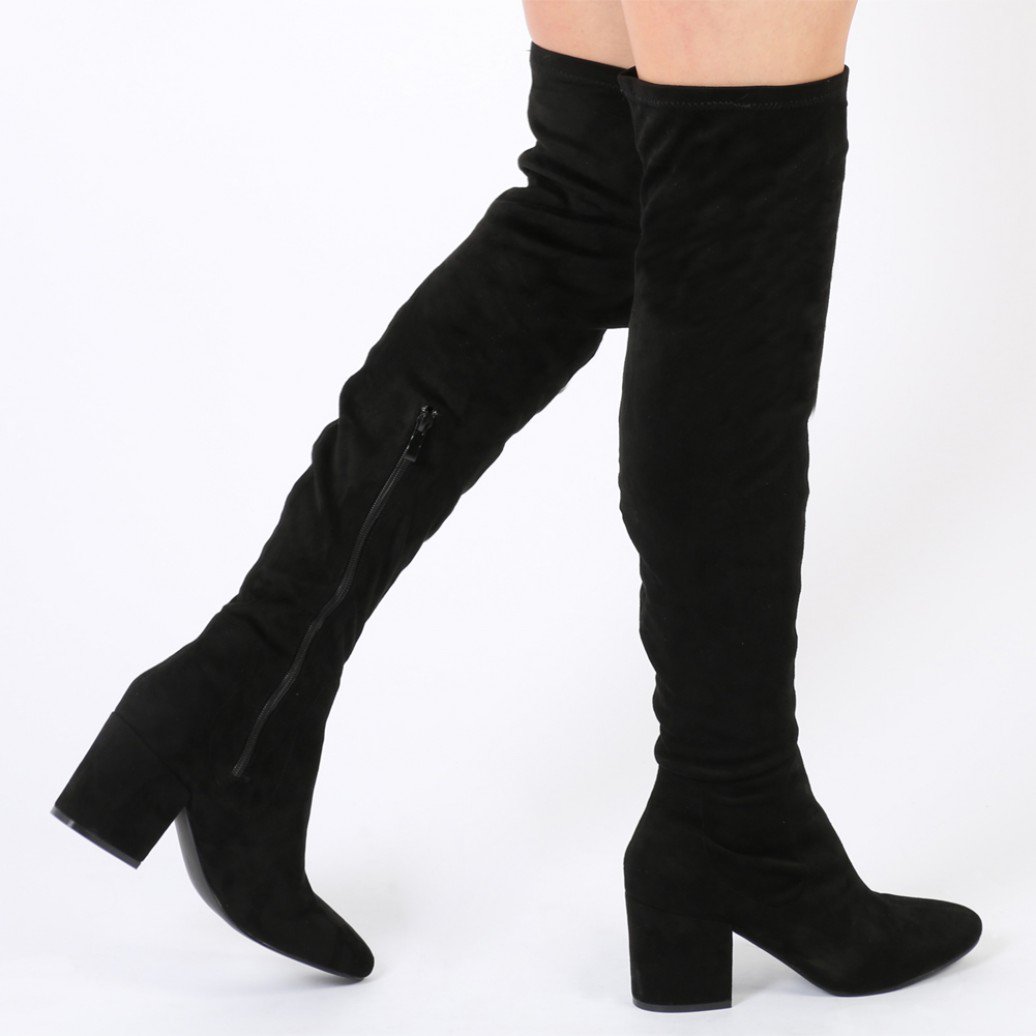anita long boots in black faux suede UXYXIUC
