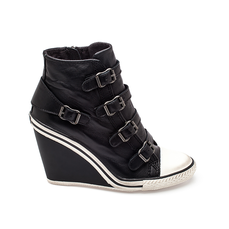 ash thelma ter womens wedge sneaker black leather 330359 (001) UKQEXNZ