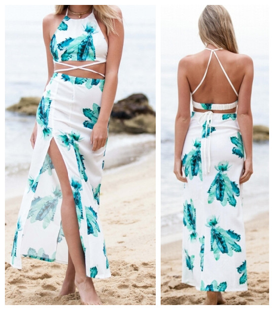 beach party outfit s m l 2016 summer style womens sexy two piece bodycon crop tops and bandage VRUFZQU