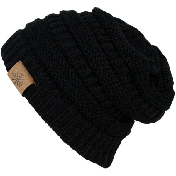 beanie hat winter warm thick cable knit slouchy skull beanie cap hat found on polyvore  featuring FTJMFHL