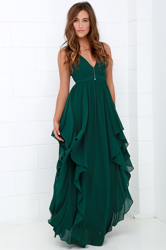 beautiful dark green maxi dress - prom dress - bridesmaid dress - $98.00 PZMGTZJ