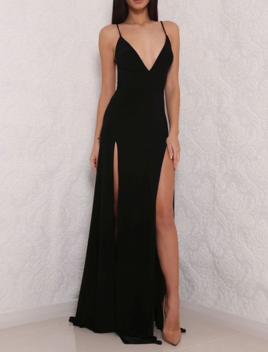 black evening dresses sexy high slit prom dress, black pr MHLVRUR