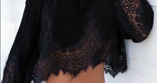 black lace tops black lace chiffon blouse WWZJYGN