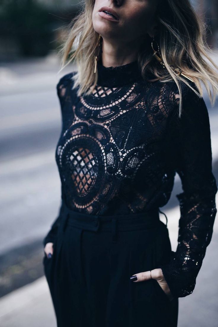 black lace tops black lace top, statement earrings | the august diaries EJXAYTK