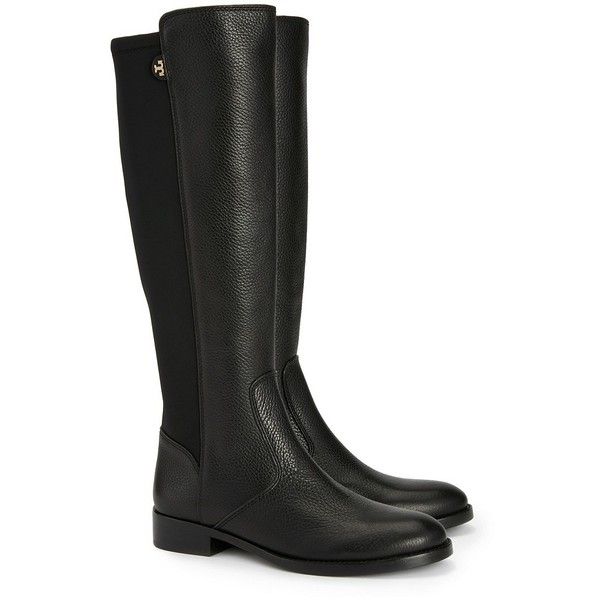 black riding boots tory burch selden riding boots-tumbled leather/stretch scuba ($495) ❤ liked BJCWUWN