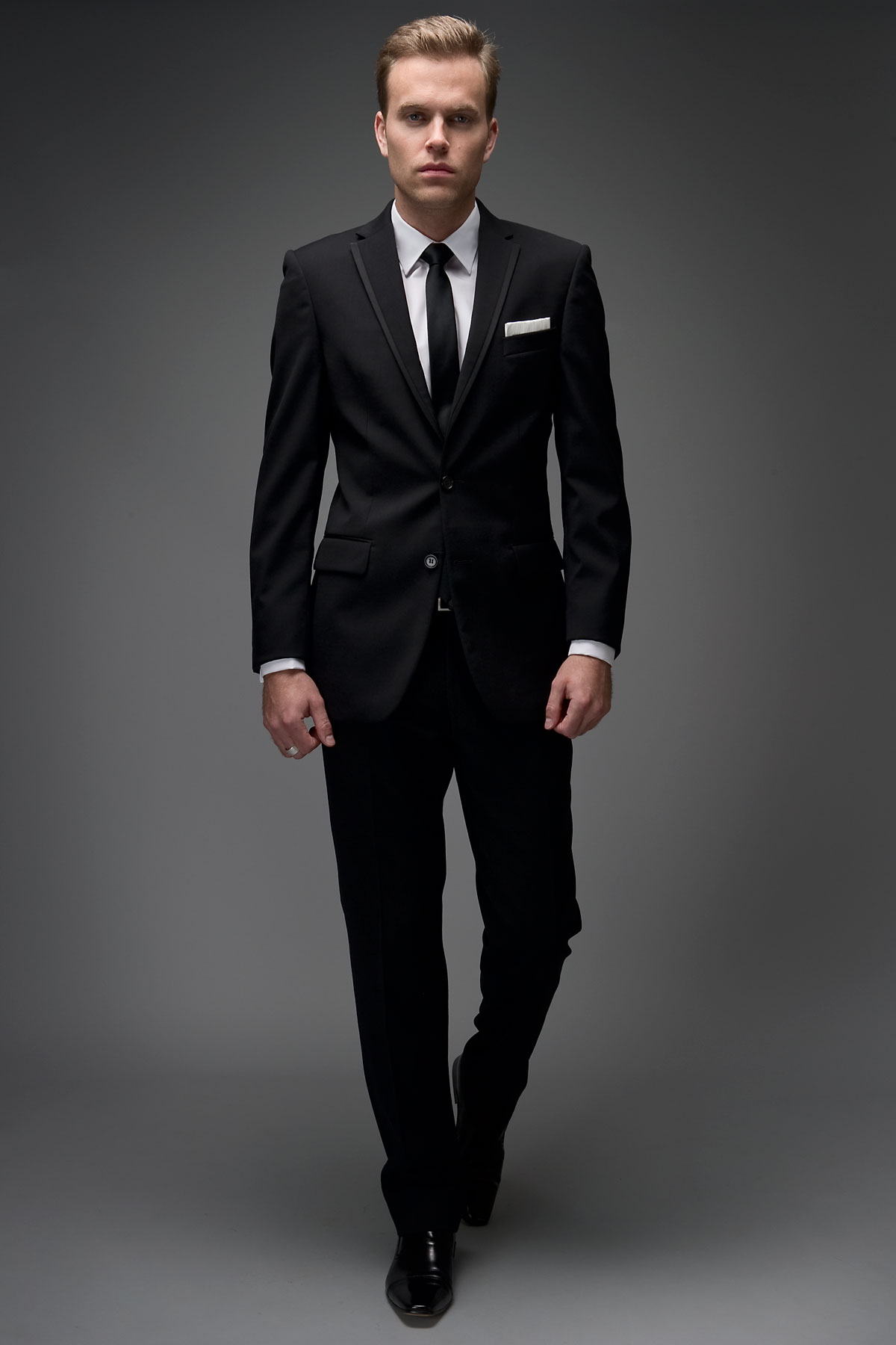 black suits 2 button satin edge slim fit suit UXWQPYV