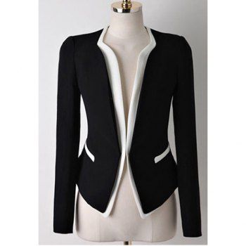 blazers for women casual splicing contrast color long sleeve blazer for women, black, xl in  blazers | JTXFREI