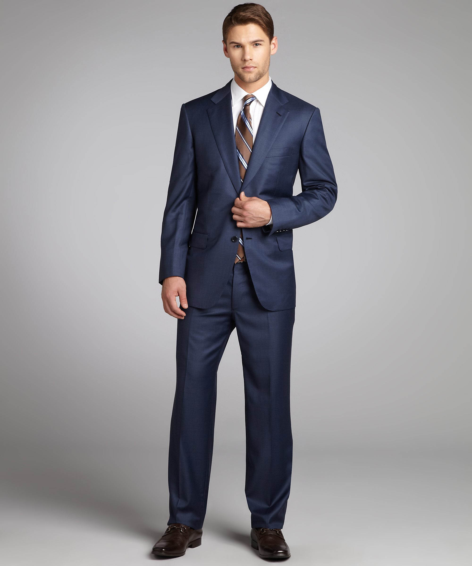 brioni suits brioni deep blue super 180s wool u0027parlamentou0027 2-button suit with flat front TCZZBTU