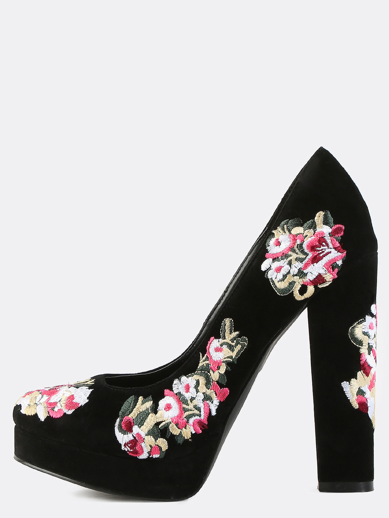 chunky heel embroidered floral pumps black -shein(sheinside) CUAOCRX