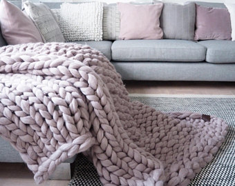 chunky knit blanket, giant yarn, throw - wrap, arm knit from 100% KQSGFHF