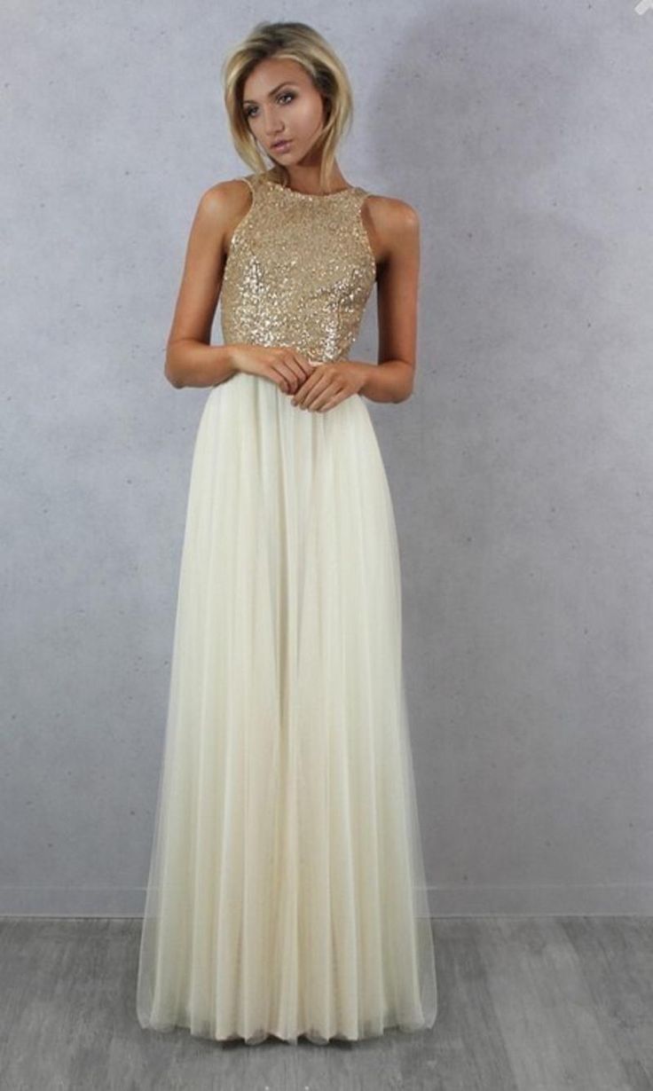 couture dresses charmming tulle chiffon with champagne gold sequin bridesmaid dresses  formal prom dress 2016 long TIUQKTN