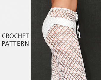 crochet pants pattern, lace pants pattern, boho crochet pattern, summer  woman trousers, VBGYUUA