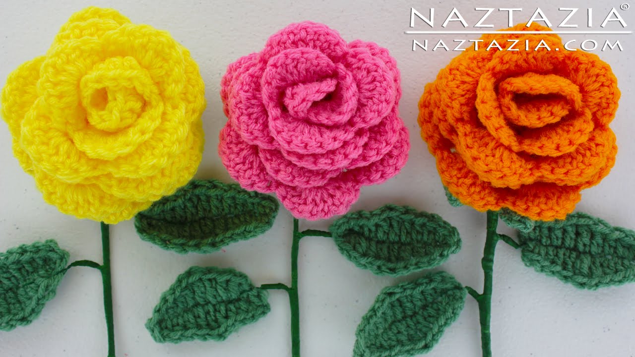 crochet rose diy learn how to crochet a beginner easy flower - rose rosas bouquet  flowers GEGBZWB