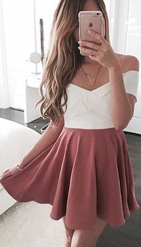 cute dresses cute party dress,sundress for women ,pink homecoming dress,off the shoulder  short UJYIHBH
