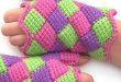 entrelac crochet fingerless gloves KCSSWVU