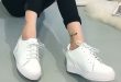 fashion womens lace up white platform sneakers inner height casual sports  shoes KZKBFHG