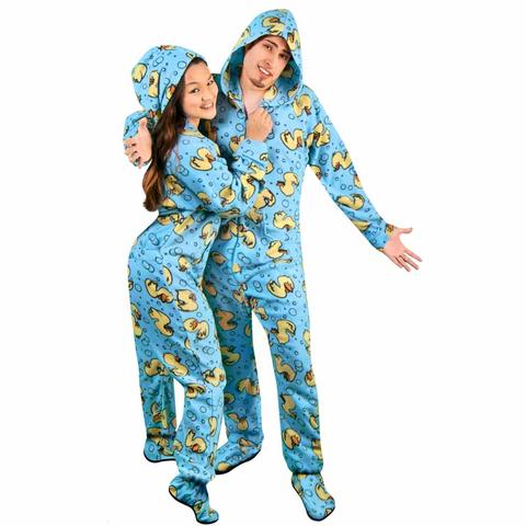 footie pajamas rubber ducks hooded footed pajamas with drop seat *limited sizes* HKYVSHO