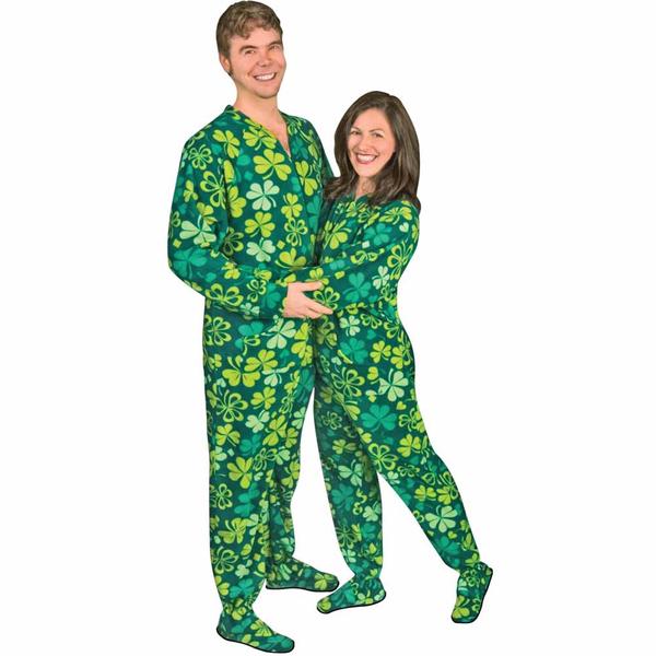 footie pajamas shamrocks u0026 clovers drop seat footed pajamas - pajama city ZXZIMTN