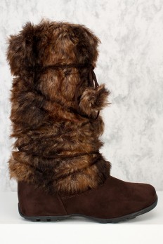 furry boots brown strap wrap around snow boots faux fur suede HGKGTUB