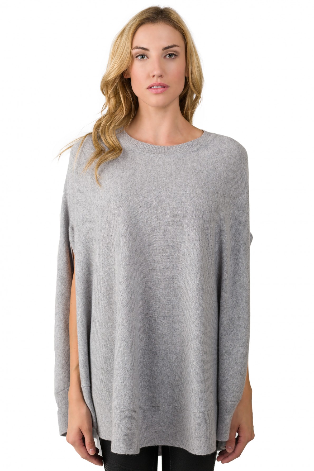 gray cashmere oversized laid-back poncho sweater front view AVZOJWM