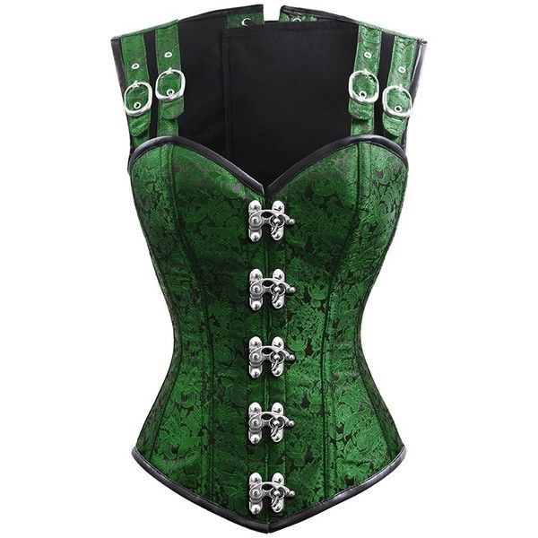 green corset eartha brocade gothic overbust corset with shoulder staps FSCLXTY