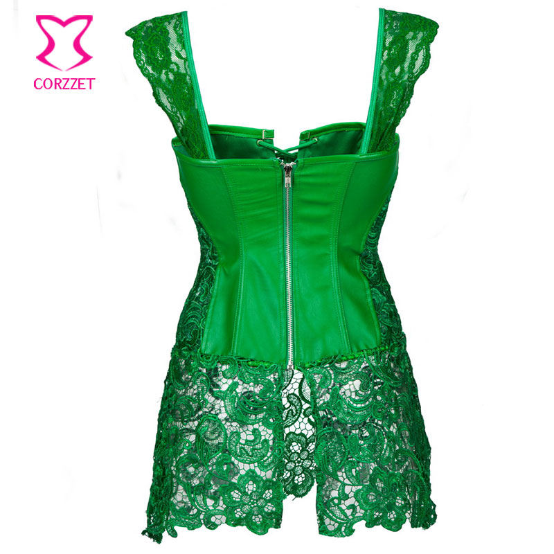 green corset punk green floral lace u0026 leather corset dress corselet plus size lingerie  corsets and BMVYYDS