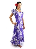 hawaiian dresses pacific legend hibiscus purple cotton hawaiian ruffle long muumuu dress ISYMCYV