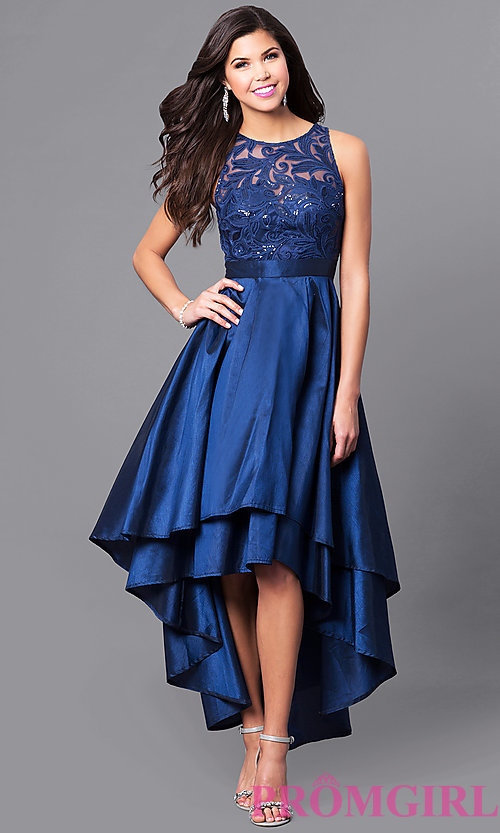 high low prom dresses image of high-low prom dress with embroidered illusion bodice. style: lp- GASUXOL