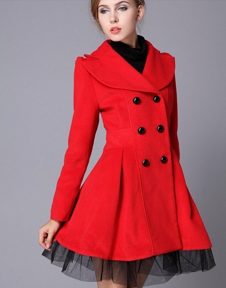 high quality fashion wool long winter dress coat for women - red BFOARIS