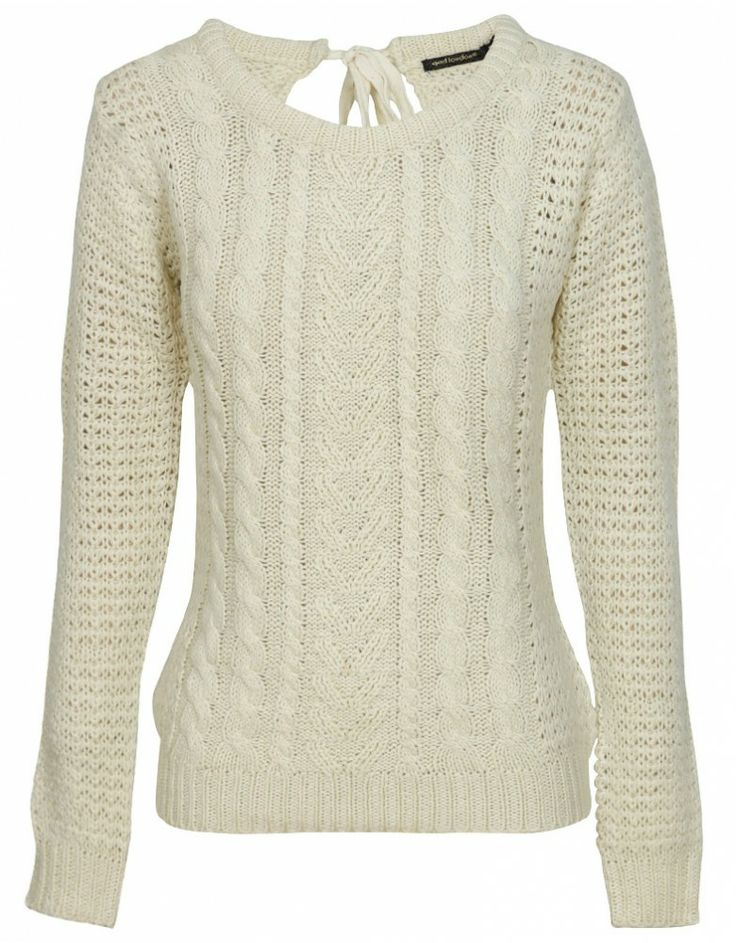 keyhole detail chunky cable knit jumper in cream OJJXTUS
