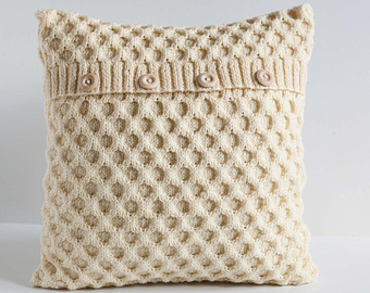 knitted cushion covers white hand knitted cushion waffle pattern pillow cover with wool 0192 LFMWEVT