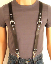 leather suspenders braces black cowhide leather biker hand crafted u.s. 5  sizes HPFNWEB