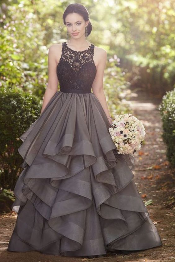 long dresses sexy long prom dresses,beautiful grey lace organza prom dress,ball gown  formal dress ZBZAKZP