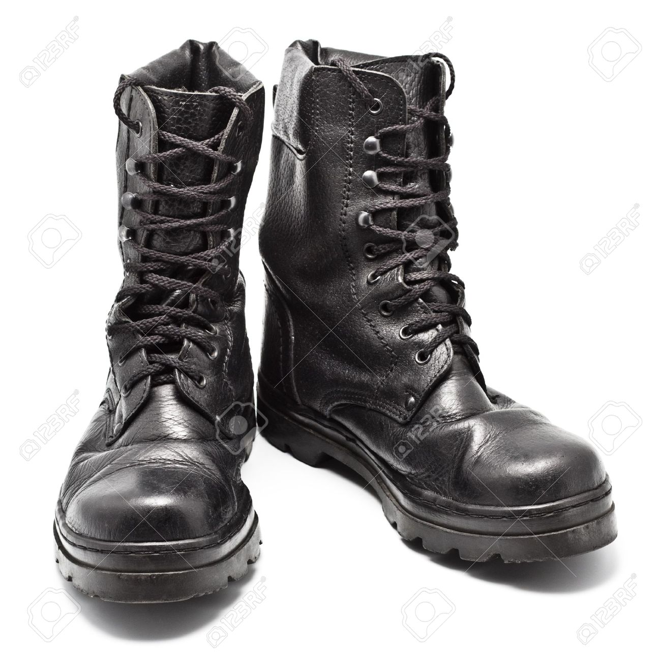 military boots: black leather army boots isolated on white CQXKGFS