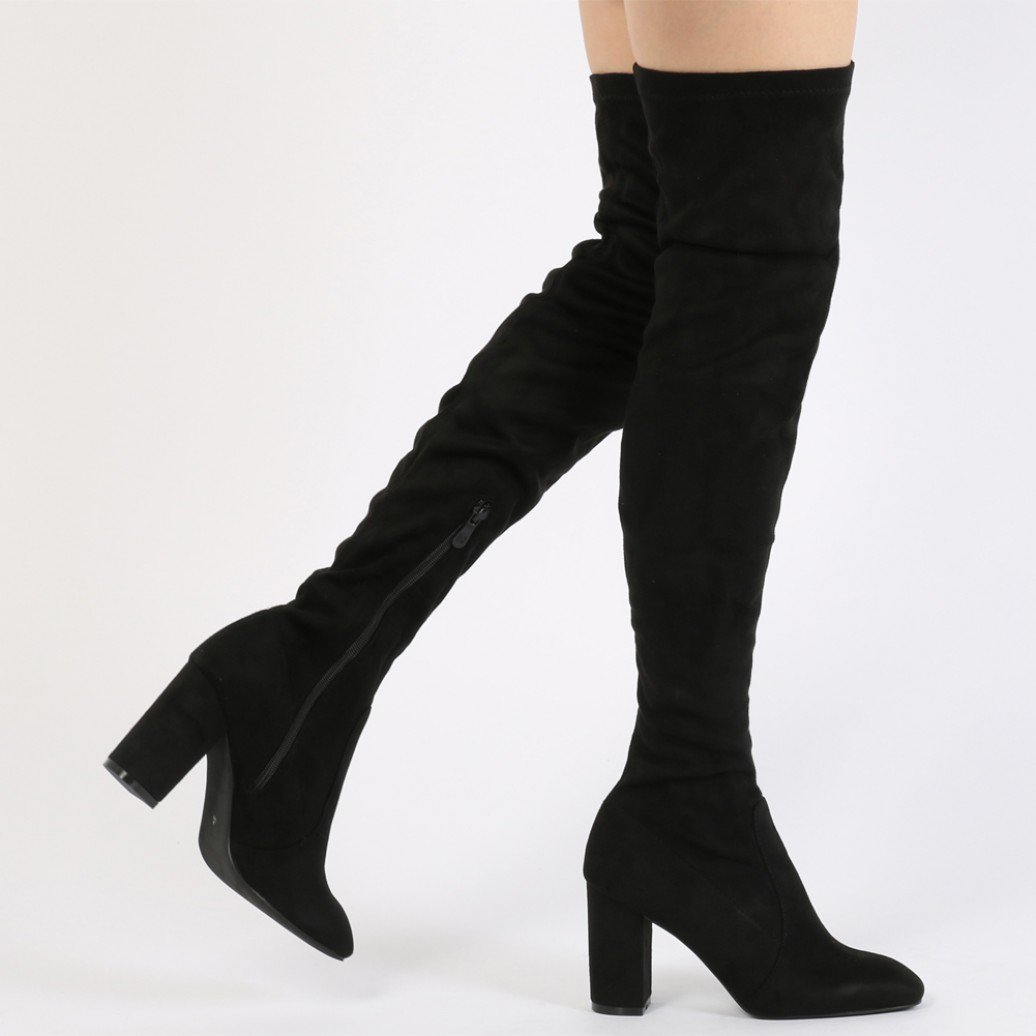 natalia square toe long boots in black faux suede ODWGDEI