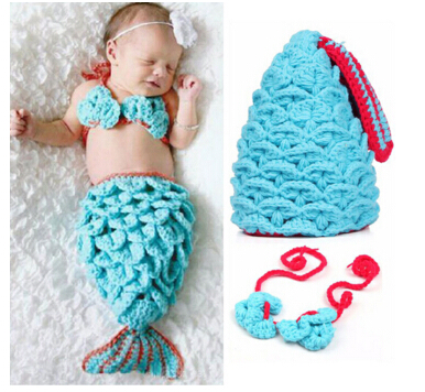 newborn photography props crochet baby clothes infant mermaid baby costume  knitting baby hat warm JGEKLCA