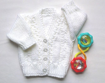 newborn size - baby jacket - white baby sweater - knitted baby clothes - PKFXXPX