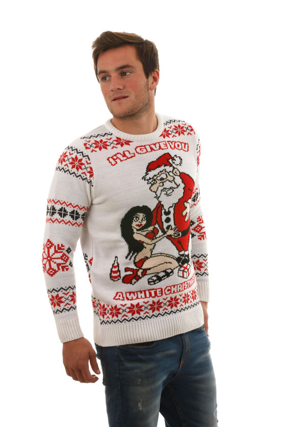 novelty christmas jumpers ugly u0027white christmasu0027 sweater for men - front view AFAQKYQ