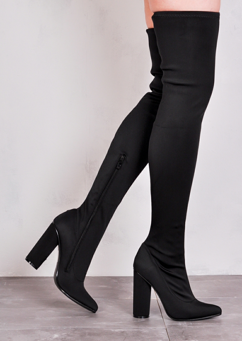over the knee thigh high long boots in stretchy lycra black DBOGTHB