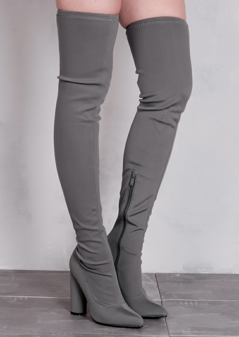 over the knee thigh high long boots in stretchy lycra grey PMBFXUO