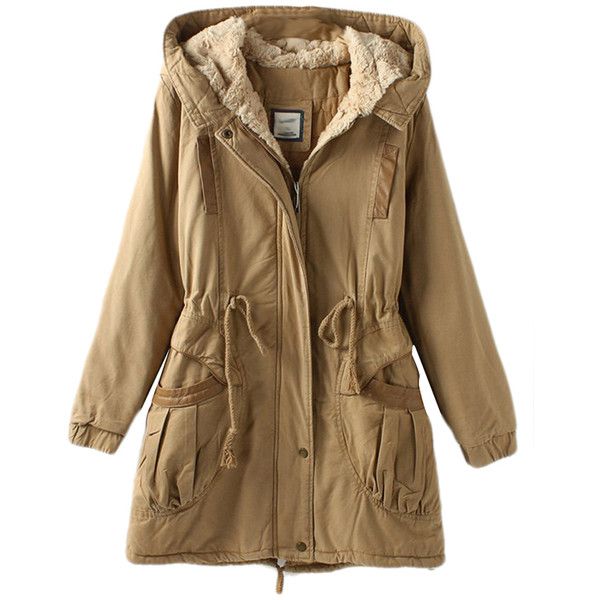 parka coats khaki vintage warm winter tunic hooded womens parka coat (3,760 thb) ❤  liked on EBDVPCQ