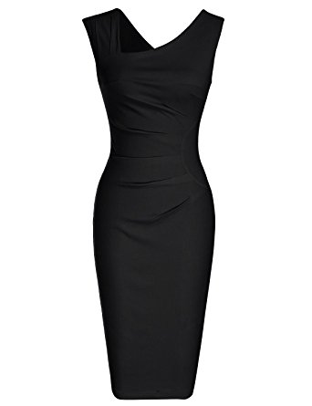 pencil dress muxxn womenu0027s classic v neck shirring waist bodycon vintage dress (s black) EPCPVDD