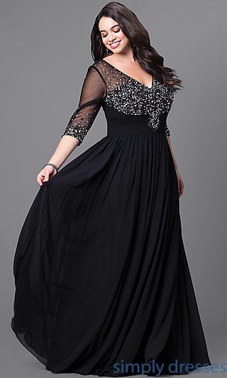 plus size evening gowns dq-8855p - long plus-size formal dress with beading and sleeves LSDEBLF